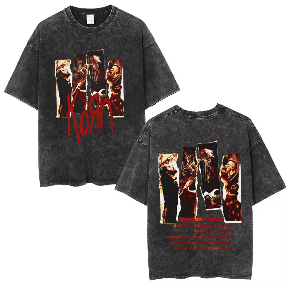 Sommer-Heißverkauf Gewaschen Vintage Korn Tour 2026 Merch T-Shirt Unisex Gothic Rock Popmusik T-Shirt Y2k Baumwolle Übergroße T-Shirts