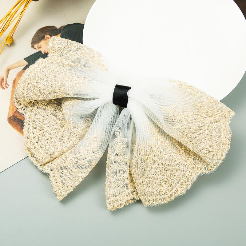 Vintage Embroidered Lace Bow Hair Clip Large Mesh Ribbon Barrettes Retro Wedding Bridal Top Headwear Hair Accessories