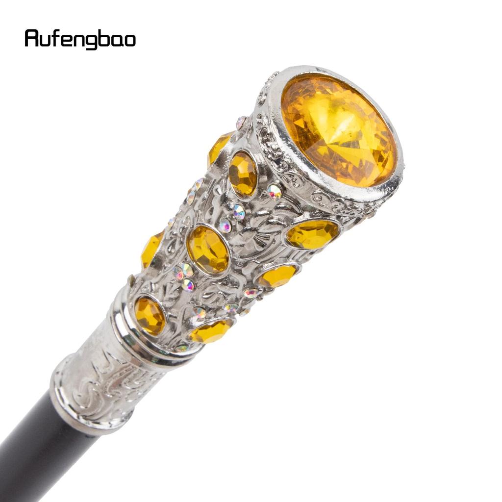 White Yellow Artificial Diamond Walking Cane Fashion Decorative Walking Stick Gentleman Elegant Cosplay Cane Knob Crosier 93cm