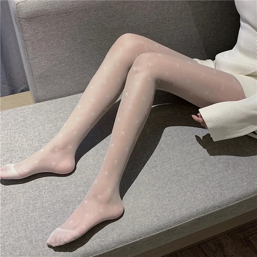 New Fashion Women Pantyhose Tights Sexy Stocking Bow Knot Tight For Ladies Black And White Thin Transparent Socks