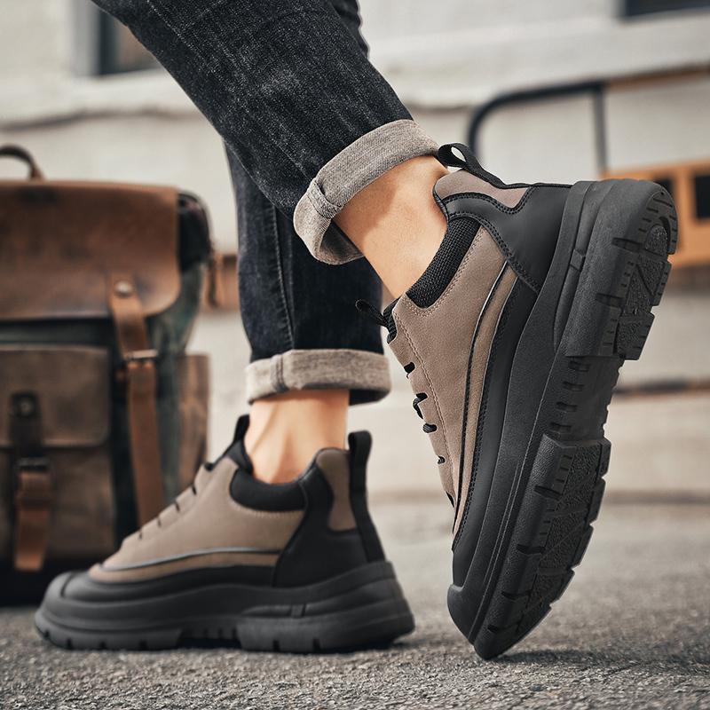 FashionMen Ankle Boots Lace Up British Casual Platform Leather Men Black Motorcycle Boots Winter Cotton Keep Warm Men Ankle Shoes