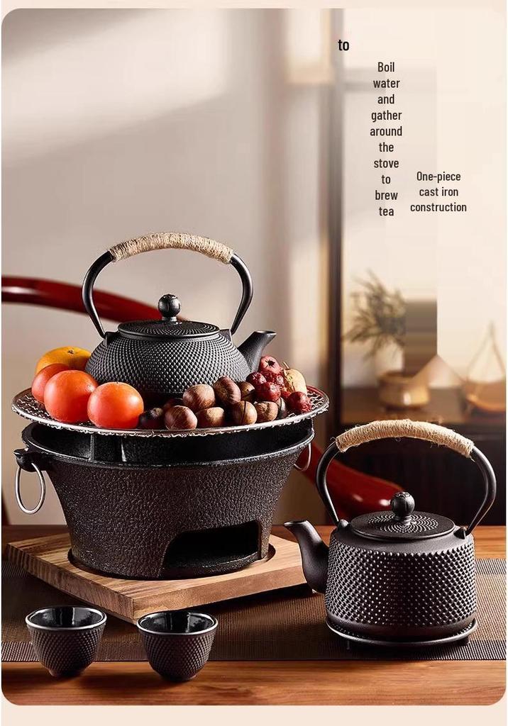 Handmade Uncoated Cast Iron Japanese Tea Pot - Retro Style Hearth Kettle for Brewing and Boiling Water