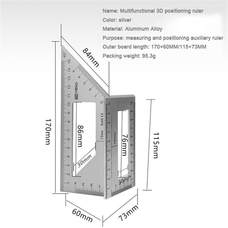 Aluminum Alloy Stainless Steel Multifunction T-shaped Combination Angle Ruler 45 90 Degree Gauge Rule Woodworking Tools