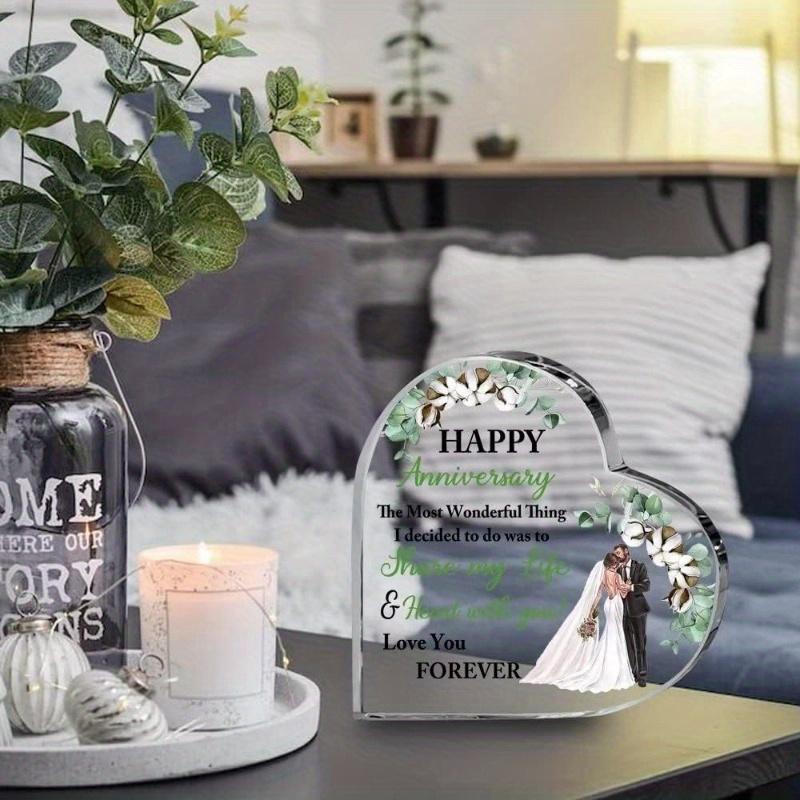 Gifts for Him Her Anniversary Acrylic Plaque, Cotton Flower Romantic Plaque Table Decoration, Clear Acrylic Sign Inspirational Wedding Gift for Coupl