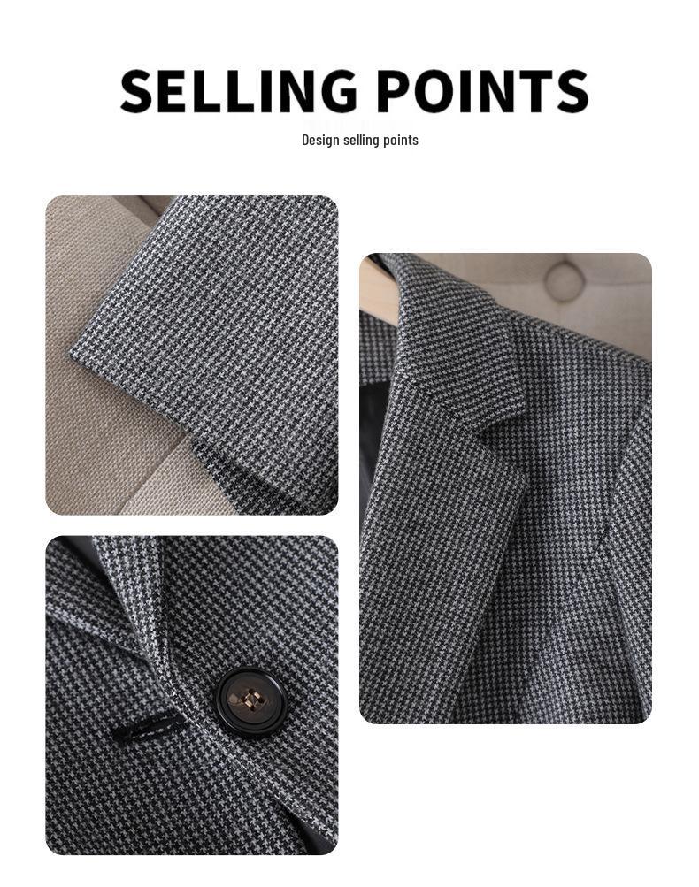 Women's Houndstooth Suit Jacket - Stylish, Versatile, Casual Top for Spring and Autumn
