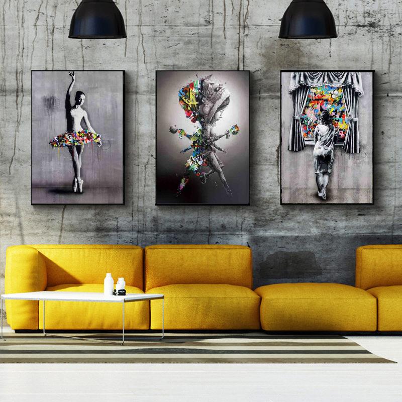 Abstract Color Graffiti Art Banksy Ballet Dancer Poster Canvas Painting Living Room Study Corridor Home Decoration Mural