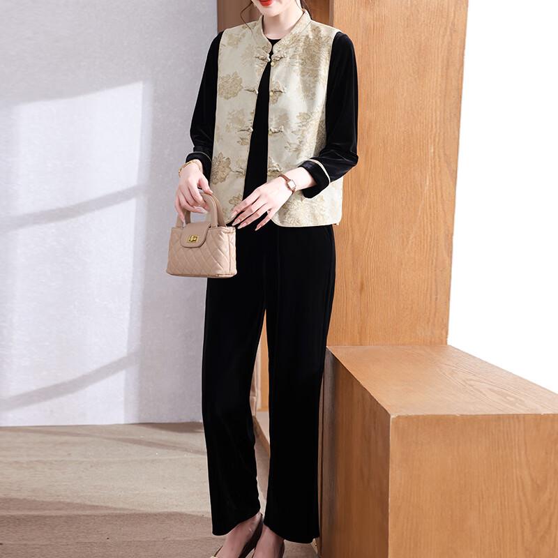 

XUEXI Women s Autumn Golden Velvet Outfit Set 4XL