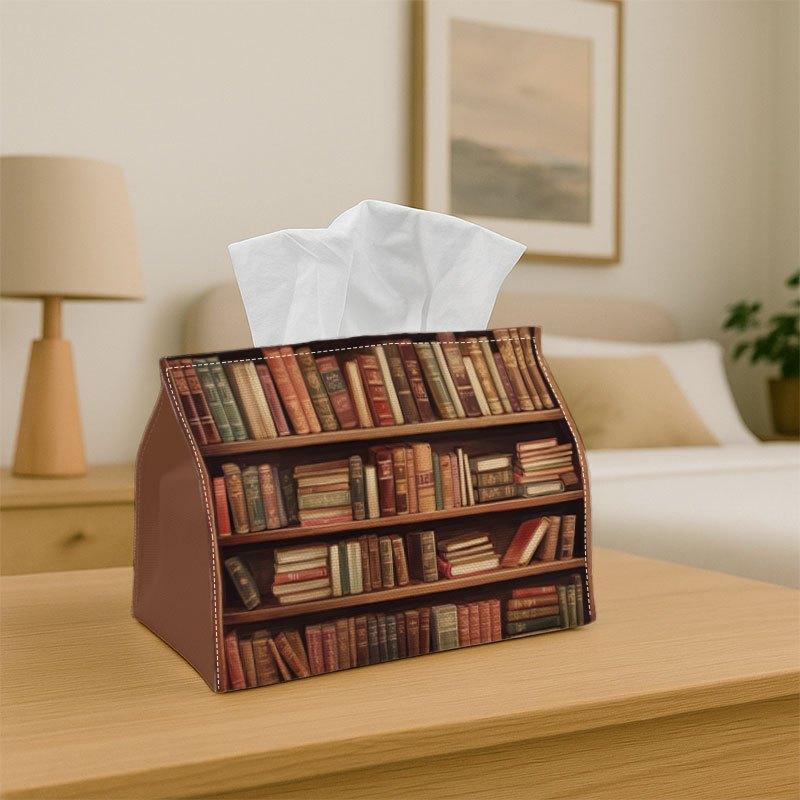1pc Vintage Artistic Library- Decorative Tissue Box, Bookshelf Illustration Classic- for Home, for Party, Car, Kitchen And Bathroom- Tissue Holder for