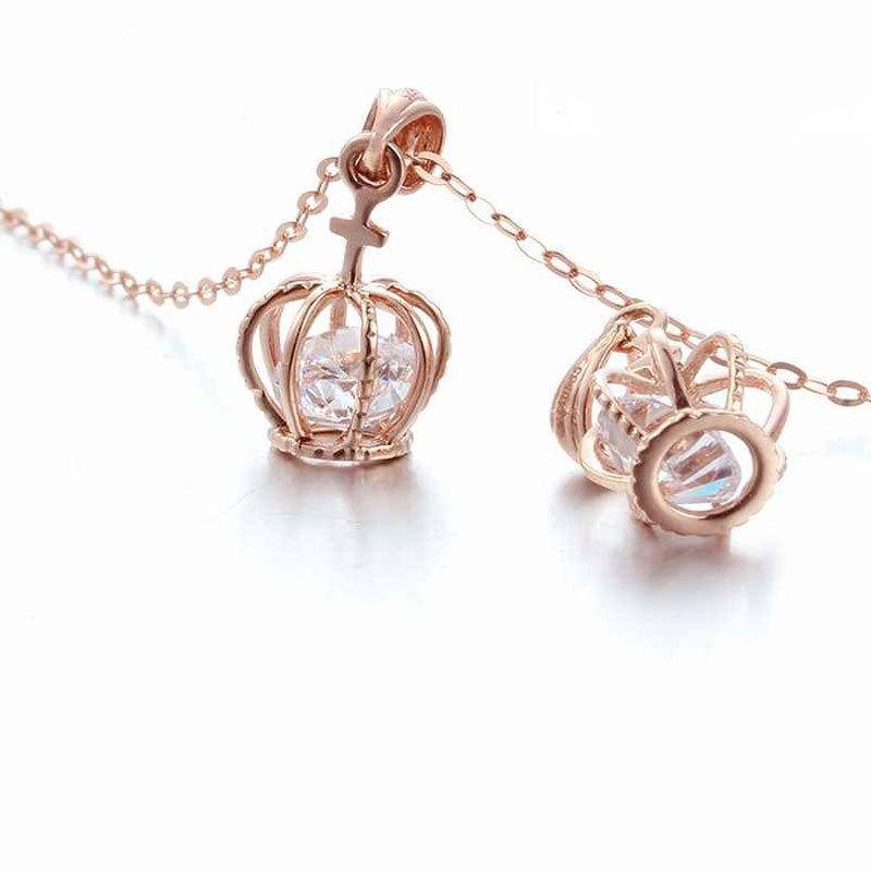 Purple Gold Inlaid Zircon Crown Pendant Light Luxury Plated Rose Gold Color Gold Necklace