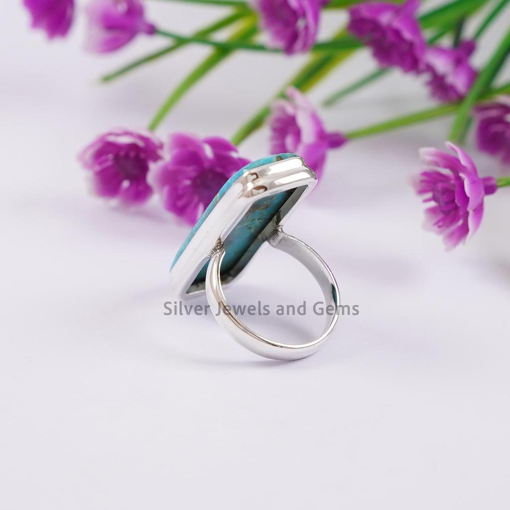 Natural Arizona Turquoise Long Ring, 925 Sterling Silver Ring, Rectangle Turquoise Ring, Handmade Ring, Gift for Women, Gemstone Ring