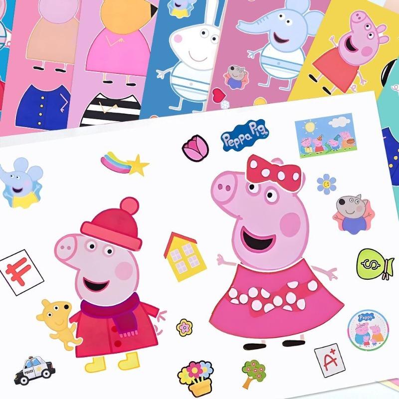 8 Pcs Peppa Pig Diy Puzzle Stickers - Cartoon Animation Related Decorative Handmade Waterproof Wall Art Birthday Gift