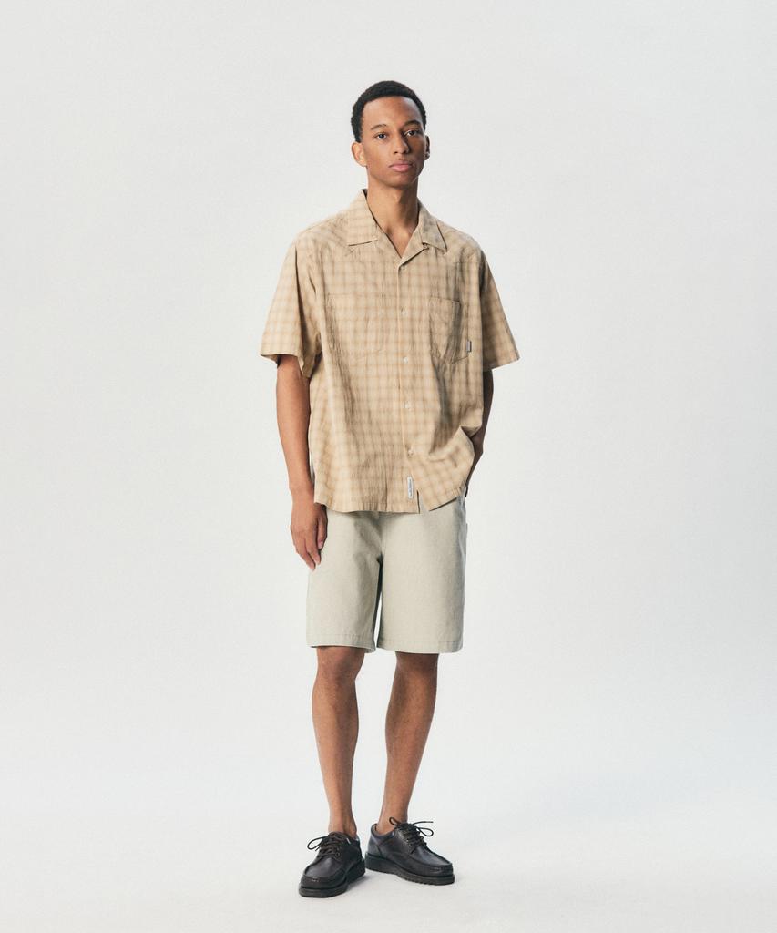 ESPIONAGE Textured Check Western S/S Shirt Beige