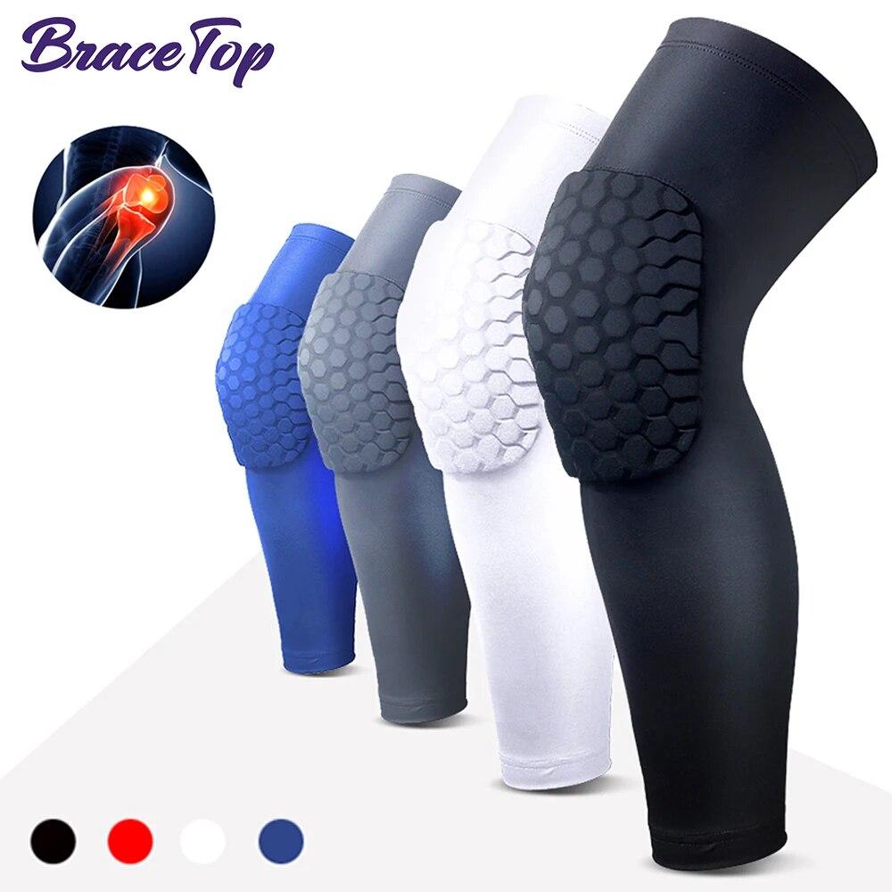 

BraceTop 1 предмет сотовые баскетбольные наколенники длинный дизайн тренажерный зал компрессионные рукава для ног наколенники защита для волейбола скобка поддержка