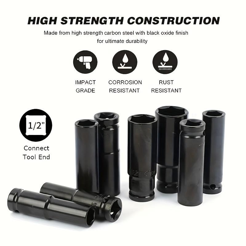 15pcs 1/2 Inch Hex Impact Wrench Sockets Black Finish Heavy Duty Socket Set Carbon Steel Deep Sleeve For Auto Repair