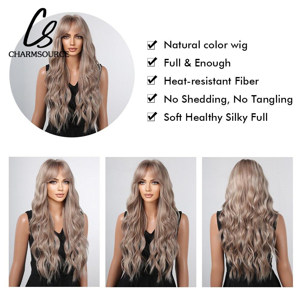 Braune, langwellige synthetische Perücken mit Pony. CharmSource Ombre Brown, tägliche Verwendung für Cosplay, natürliche hitzebeständige Fasern