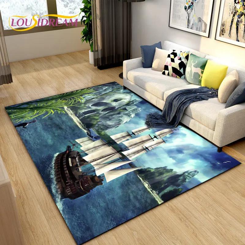 Sea Monster, Boat Ship Barque Area Rug Large,Carpets Rug for Living Bedroom Sofa Doormat Decoration,Kids Play Floor Mat