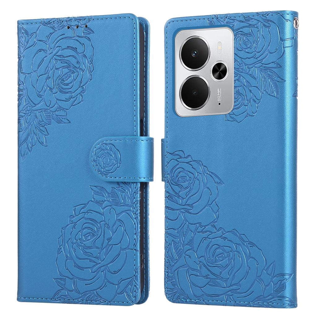 Phone For Realme 14 5G/Neo7x 5G/P3 5G/14T 5G ,Case Rose Flower PU Leather Wallet Cover with 3 Card Slots/Wrist Strap