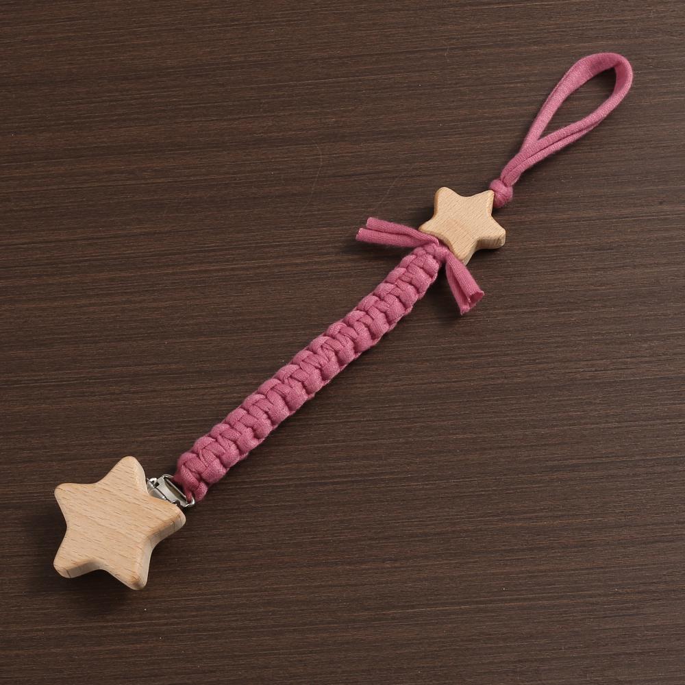 Baby Beech Wood Pentagram Pacifier Clip Handmade Woven Cotton Soother Nipple Chain For Baby Nursing Teether Chewing Toys Gift