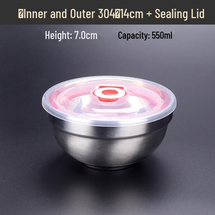 Large Double-Layer Insulated Stainless Steel Bowl with Lid - Anti-Scald, Anti-Drop, for Children and Adults, Ideal for Rice and Soup.