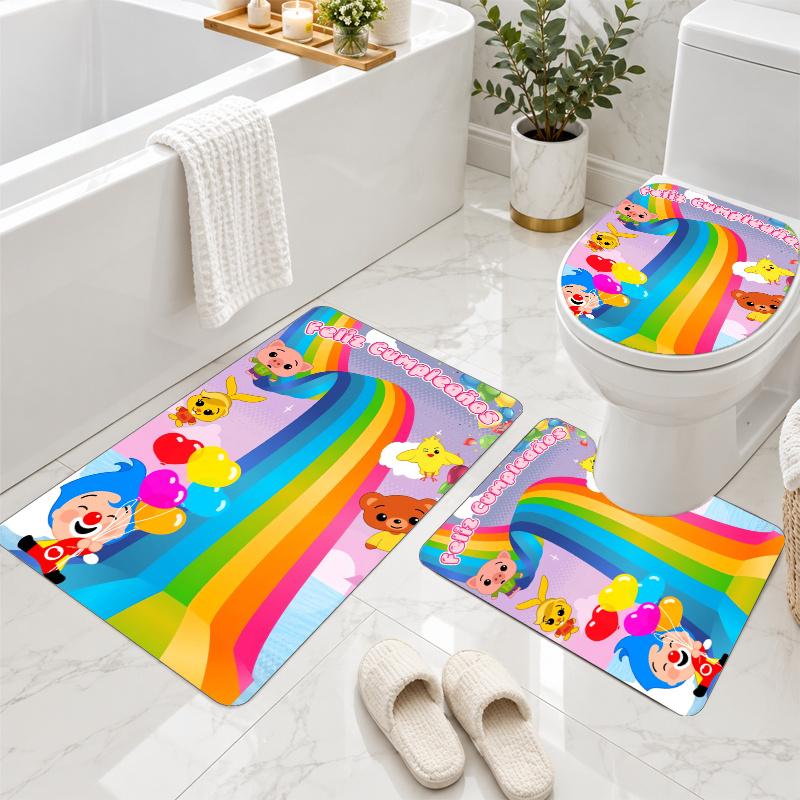 3Pcs Flannel Toilet Mat Set El Payaso Plim Plim Bathroom Rug Non Slip Bath Carpet Home Decor