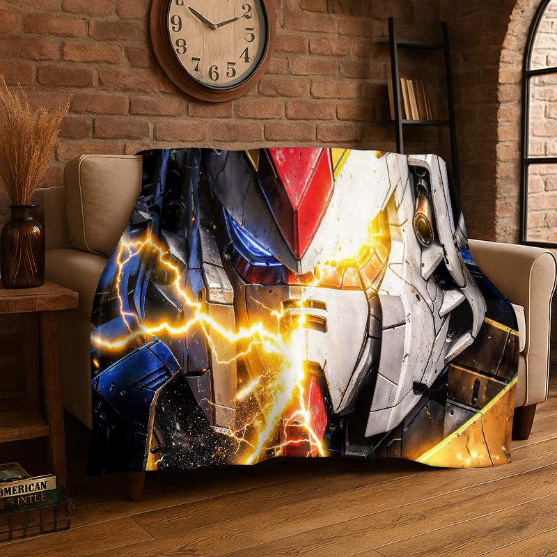 Classic Gundam Cartoon Robot Flannel Blanket Soft Warm Throw Blanket for Bedroom Living Room Bed Travel Camping Picnic Kids