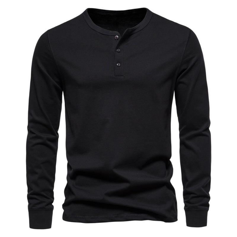 2023 Men's European & American Henley Collar Long Sleeve Solid Casual T-Shirt
