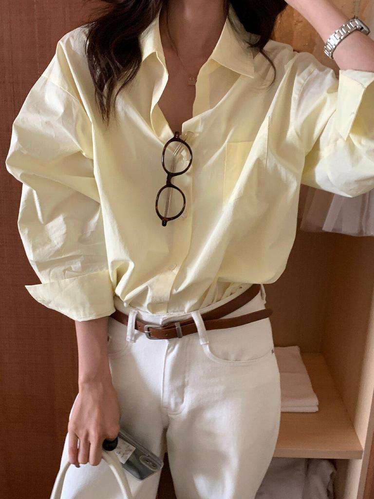 Limon Lemon Green Tea Loose Shirt - Women’s Spring 2026 High-End Long Sleeve Top