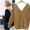 Casual Solid Knit Sweater Ladies V Neck Crew Neck Warm Daily Long Sleeve Blouse