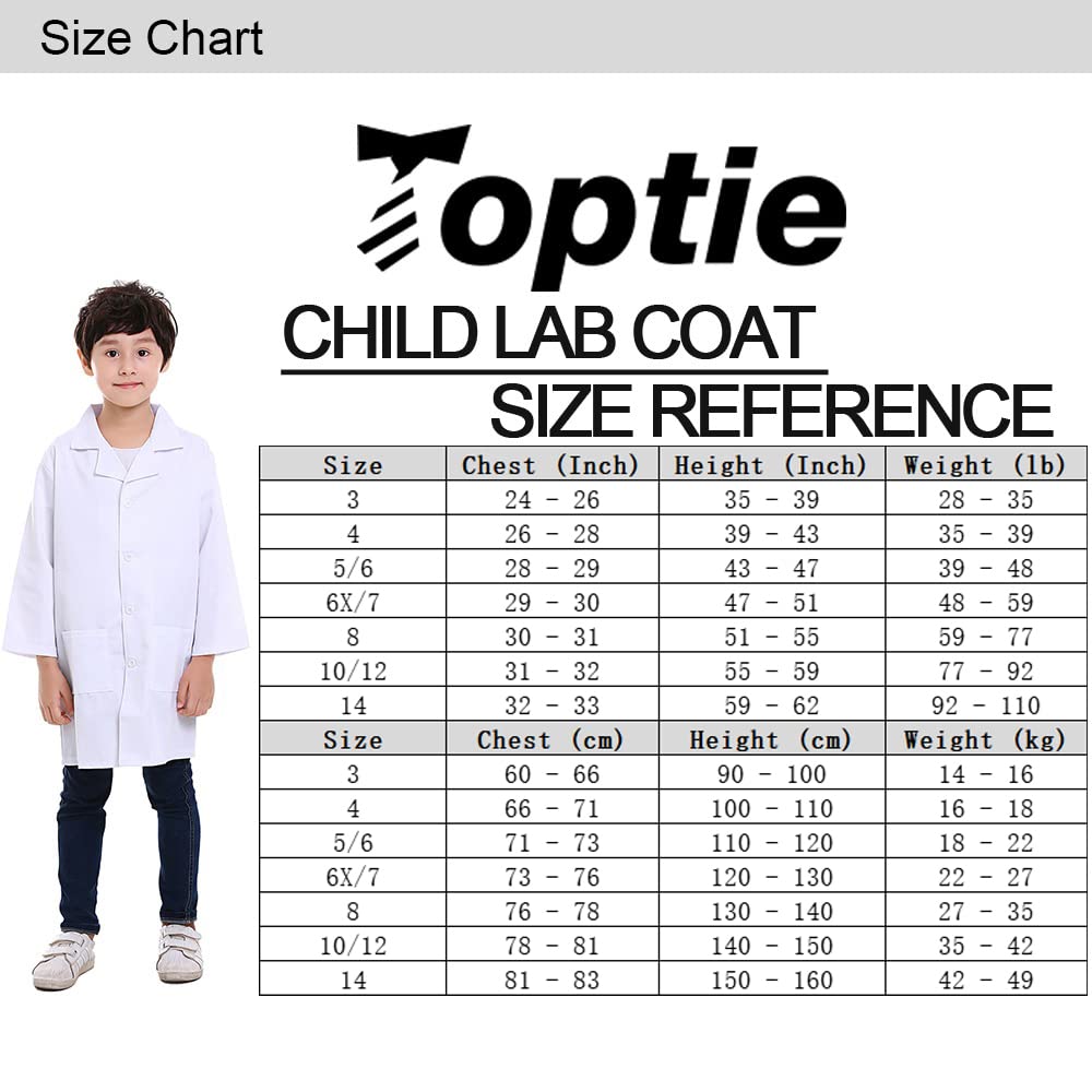 TopTie White Lab Scientist Costume for and Parties White Ages Kids' Coat, School, Halloween, Children's Day, - - 10-12
