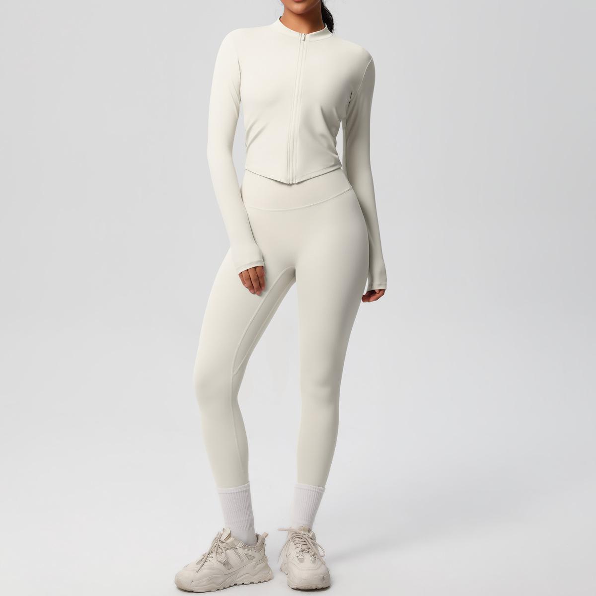 

Однотонная двухсторонняя куртка с начесом, комплект с длинными рукавами, облегающий костюм для бега, фитнеса, йоги, комплект из двух предметов XL белый