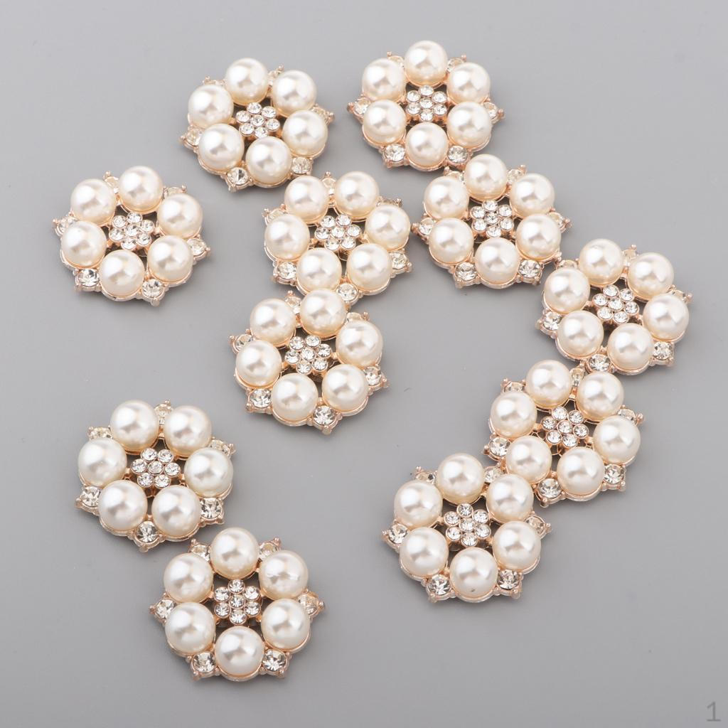 10 Pcs Alloy Rhinestone Flower Buttons Crystal Artificial Pearl Flatback