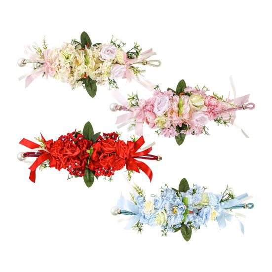 Floral Curtain Tiebacks with Realistic Silk Flowers Adjustable Fabric Straps Decorative Curtain Accessories for Wedding Home