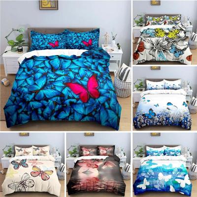 Funda de edredón suave con estampado floral de mariposas, tamaño Queen, para adultos, niños, niñas y adolescentes, decoración de dormitorio, juego de cama con estampado floral en 3D, fundas de almohada