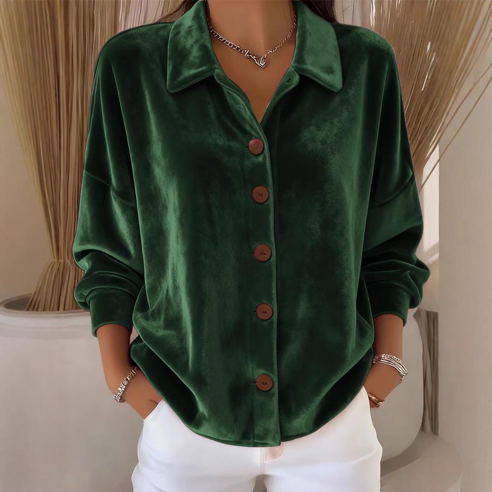 2025 New Women's Casual Long Sleeve Shirt Collar Cardigan Gold Velvet Multicolor Women's Top Shirt