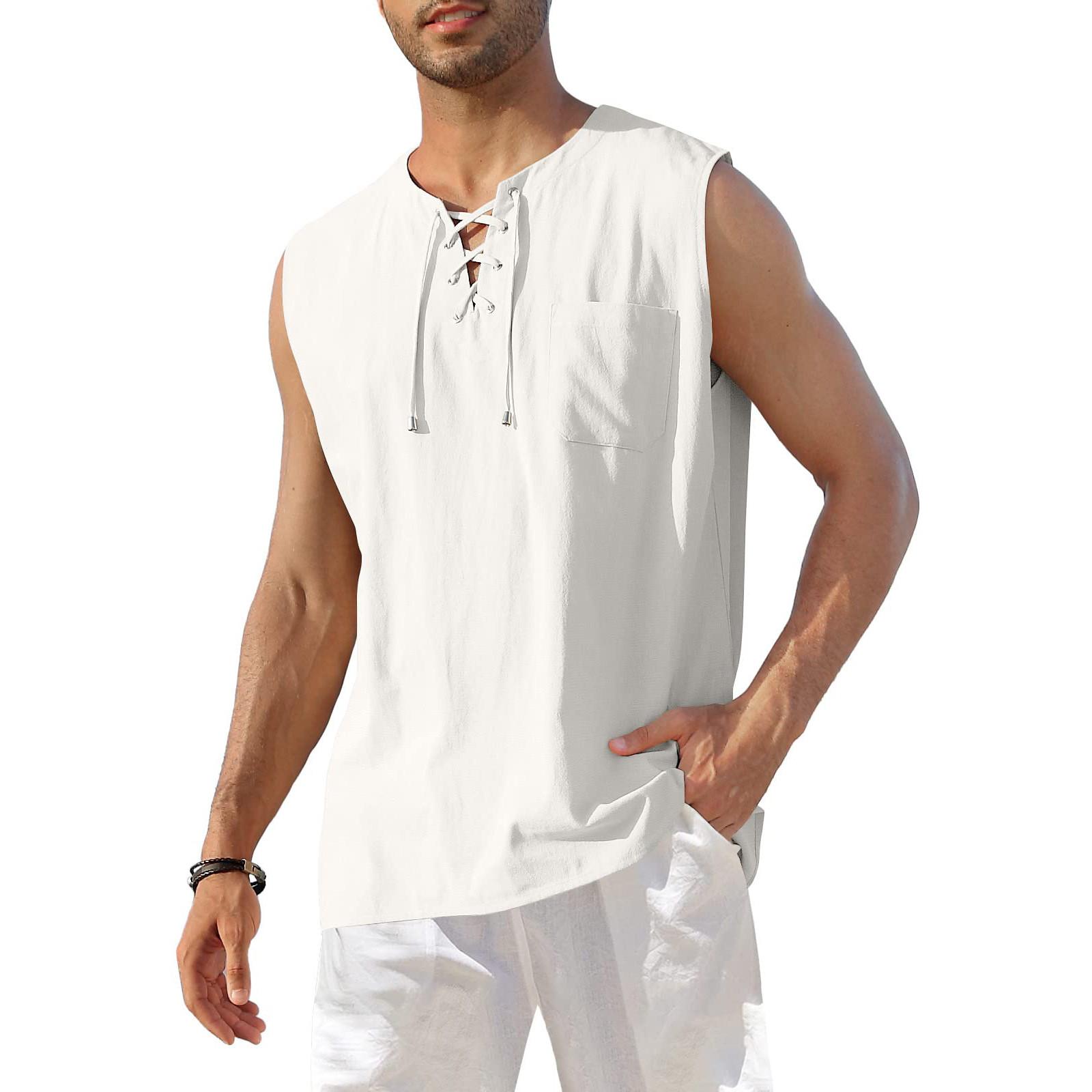 

Мужские хлопковые и льняные майки, повседневные стильные мужские рубашки, пляжные топы без рукавов в стиле хиппи XL белый