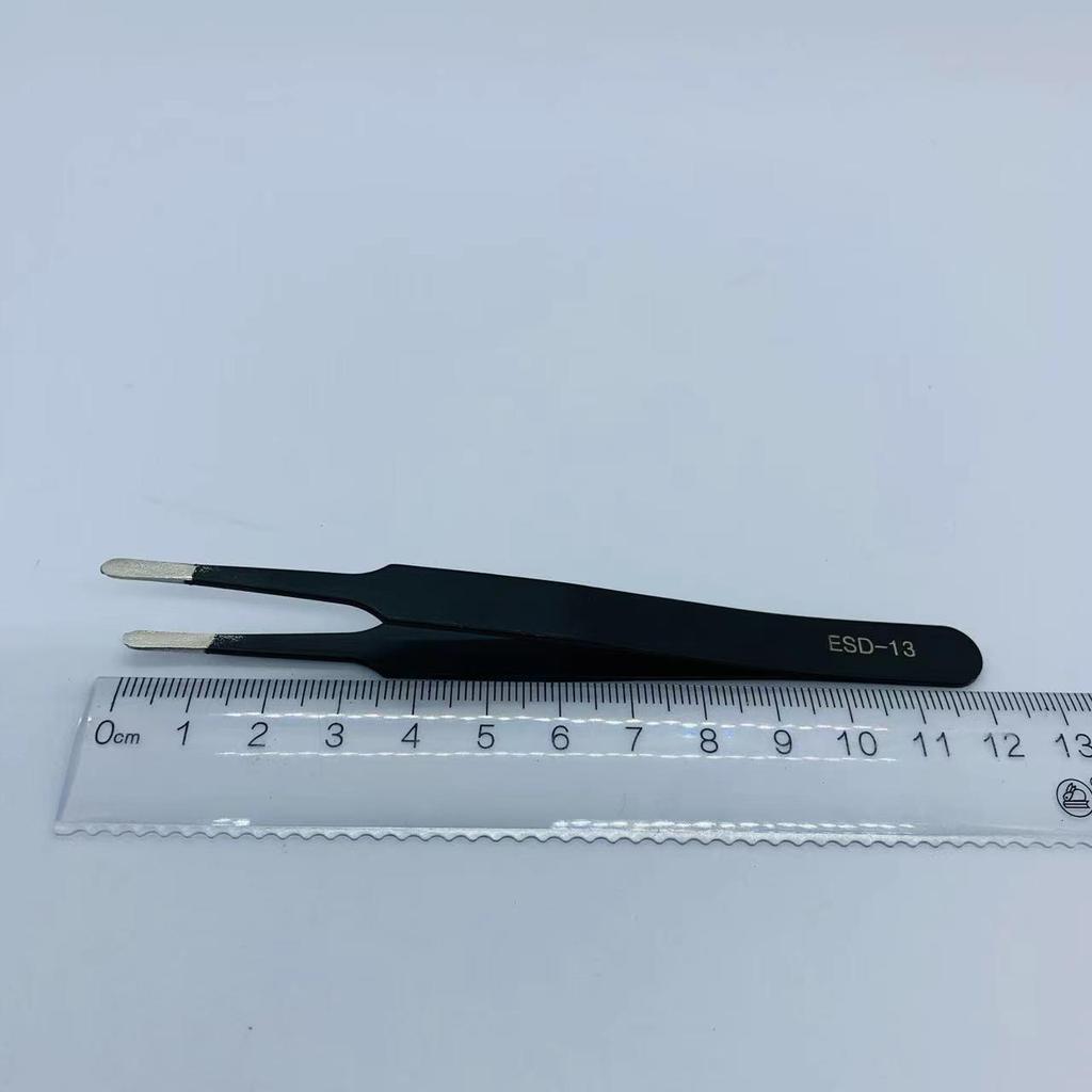 Black ESD Anti-Static Stainless Steel Tweezers Set with Bent Tip for Industrial Repair