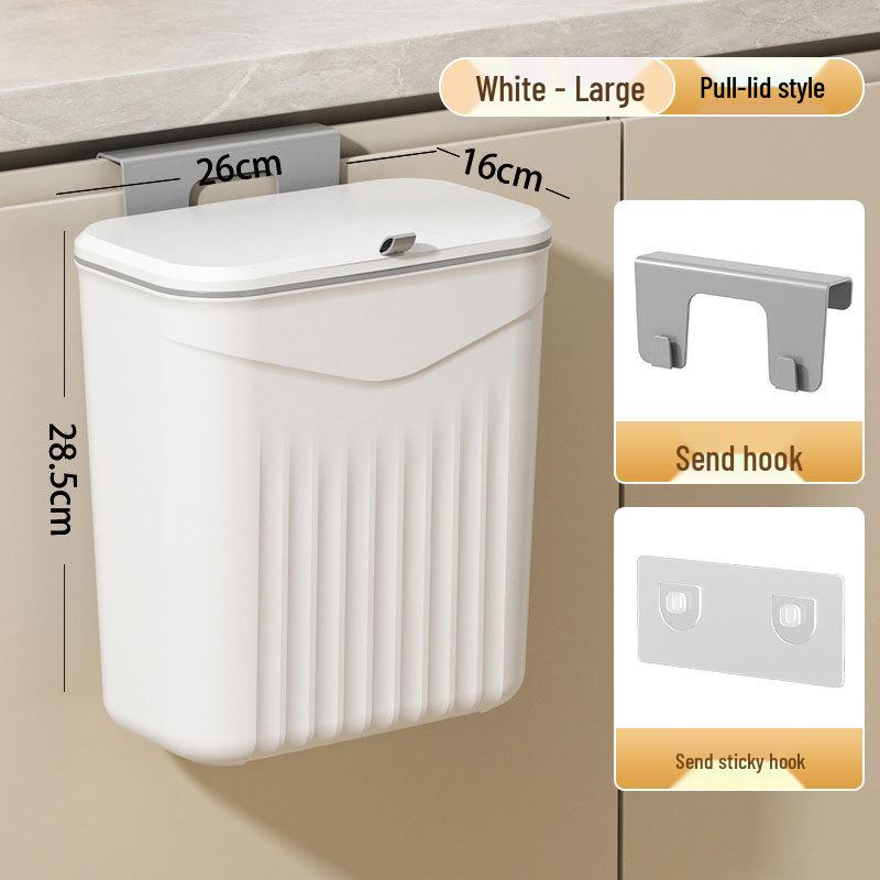 Wall-Mounted Flip-Top Kitchen & Bathroom Trash Can - Punch-Free Hanging Waste Basket