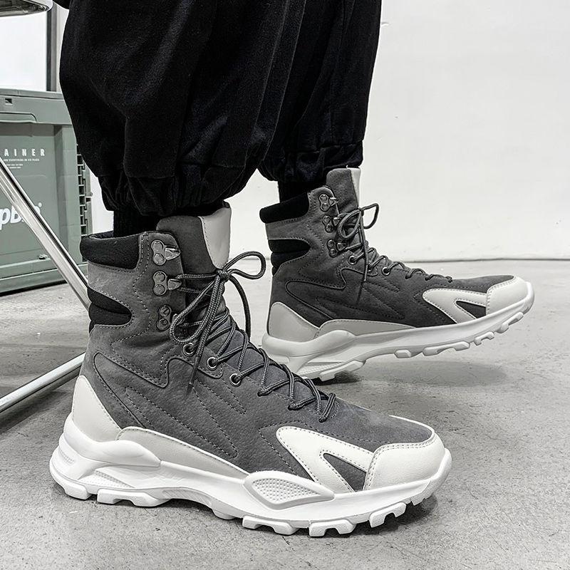 Martin boots men's autumn men's shoes high-top tooling trendy shoes men's long tube velvet cotton shoes waterproof Internet celebrity locom
