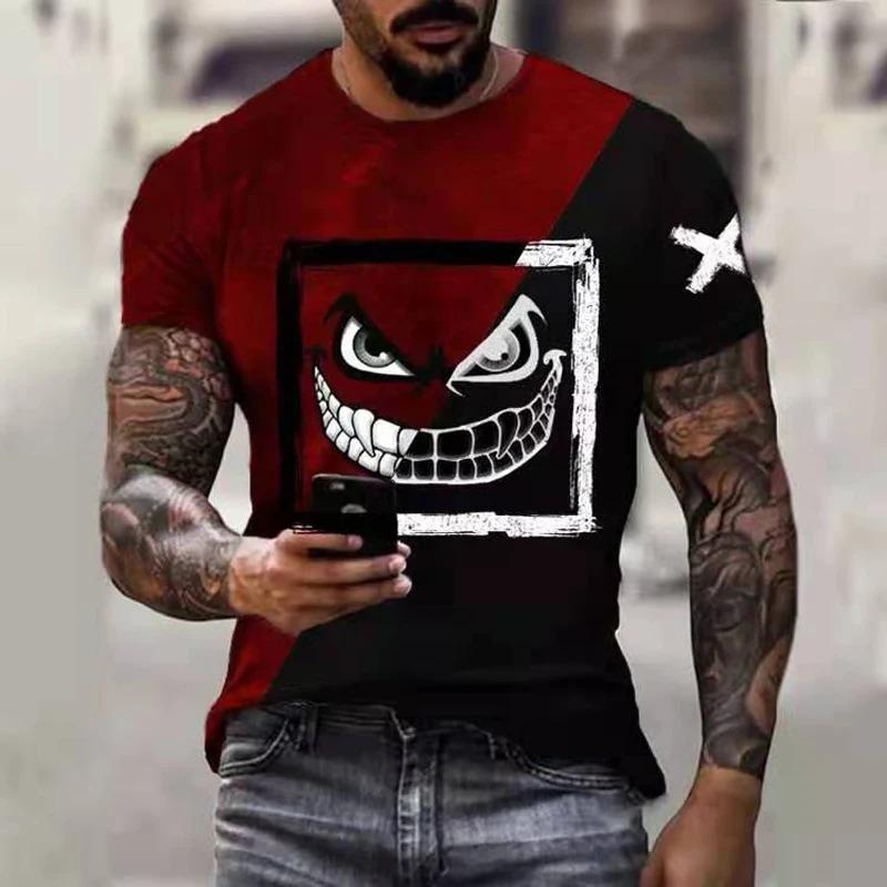 T-shirt Męski Casual Krótki Rękaw Hip Hop Uśmiechnięta Twarz Nadruk Koszulka Bluza Męska T-shirt Góra