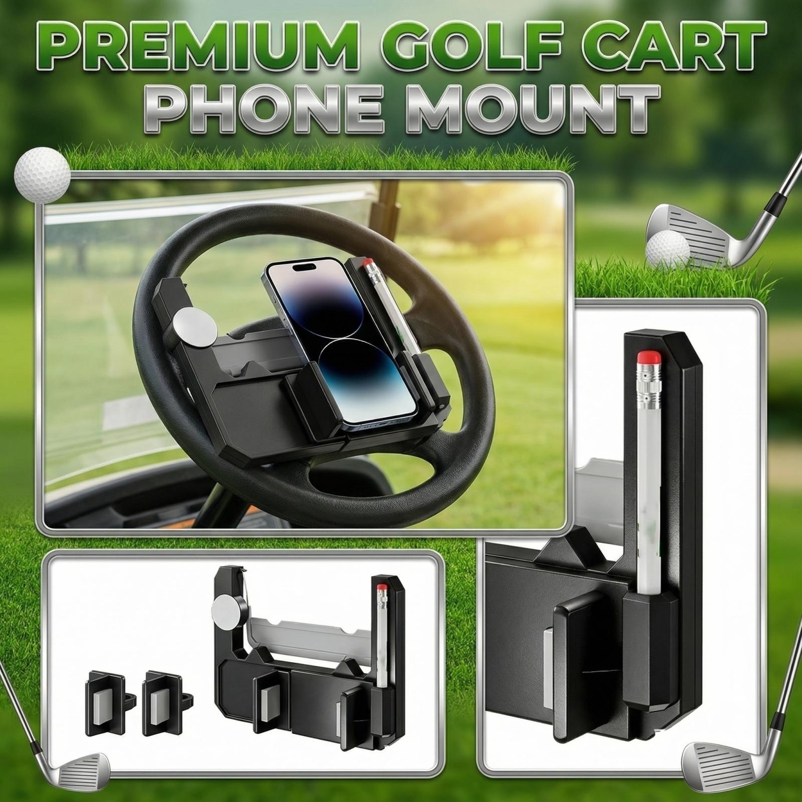 

Golf Cart Steering Wheel Phone Holder, Golf Cart Phone Mount, With Scorecard Slot Secure Spring One‑Hand Spring Quick Clamp, Steering Flip Up Mount One Size