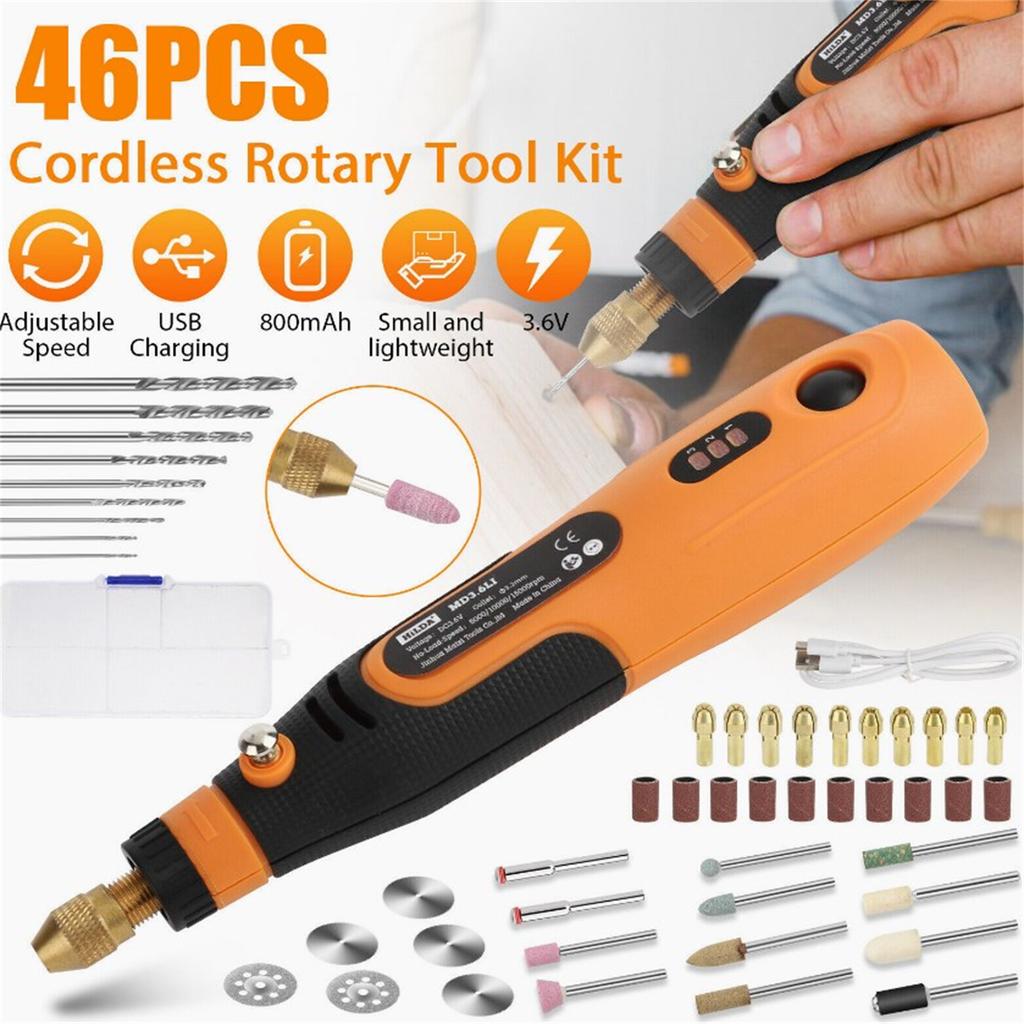 Kit de Ferramentas Rotativas Sem Fio 46 Peças 3 Velocidades Carregamento USB Alimentado por Bateria Com Acessórios Para Lixar Polir Furar Gravar