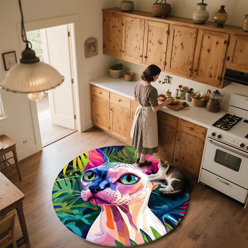 Sphynx Cat In Grass,Round Area Rug,Carpet Rug for Living Room Bedroom Sofa Playroom Decor,Non-slip Floor Mat