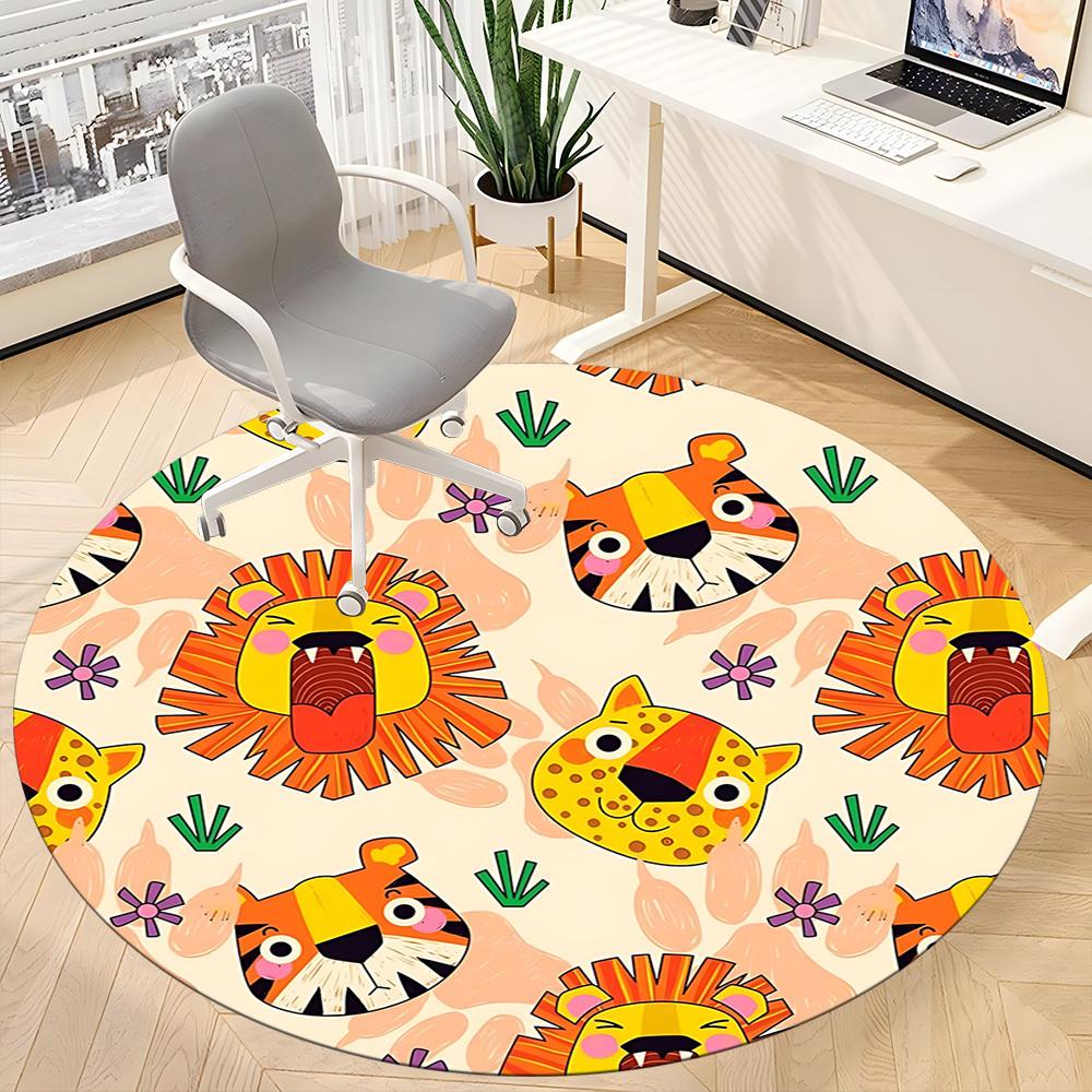 1pc Jungle Animals Carpet for Office Non-Slip, Round Carpet, Soft & Comfortable, Carpet for Office, Lightweight Round Floor Mat