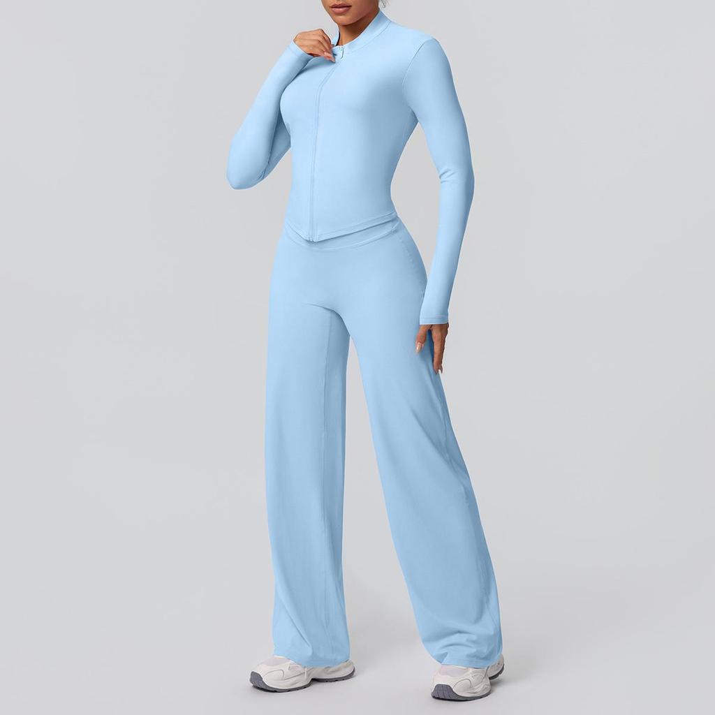 European-American Nude Feel Sports Jacket and Slimming Yoga Pants Set