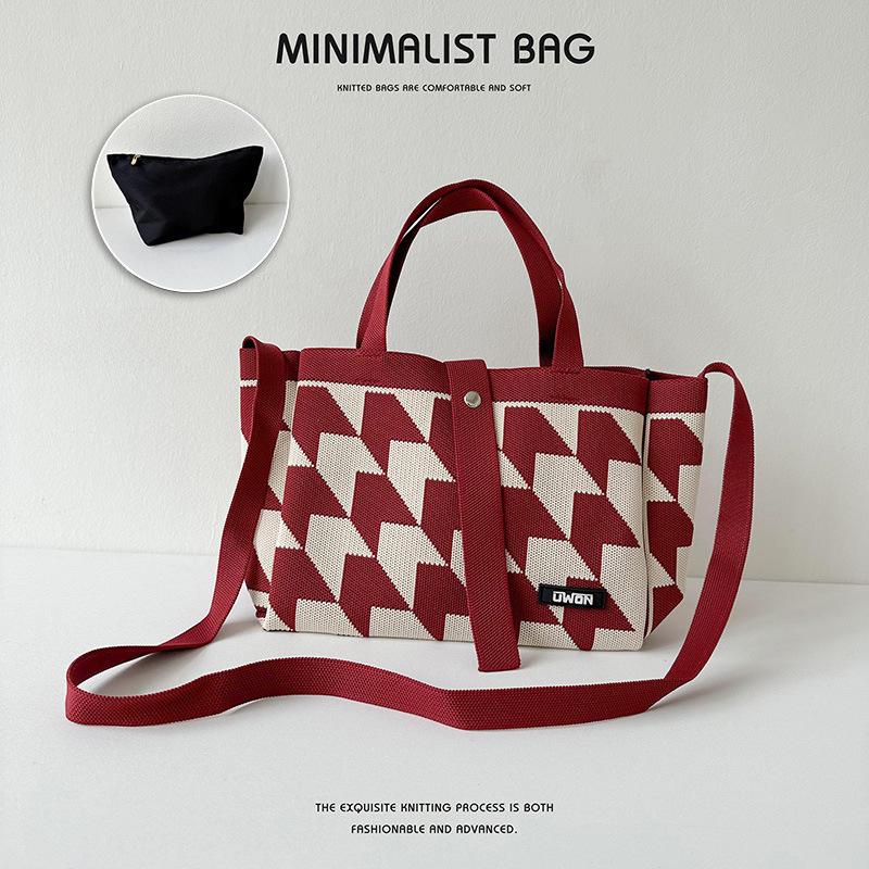 Schwarz & Weiß Pfeil Gestrickte Schulterhandtasche - Große Kapazität Koreanischer Stil Messenger Tote für Frauen