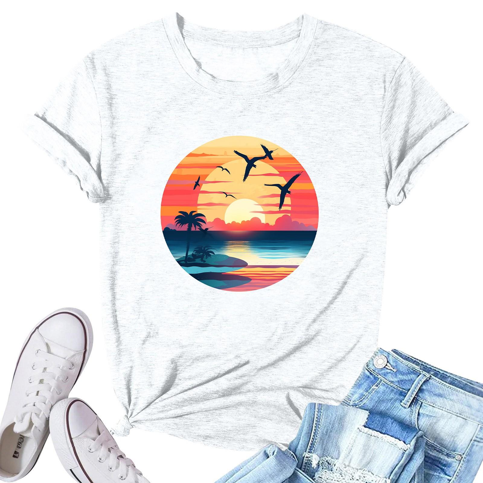 

Женская модная повседневная плиссированная футболка с коротким рукавом с принтом S белый