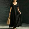 Women V Neck Short Sleeve Loose Fit Maxi Dress with Pockets Casual Beach Holiday Style Long Sundress for Summer
