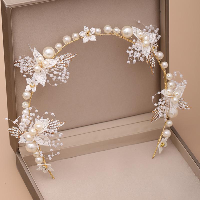 Pearls Headbands for Women Girls Bride Wedding Hairbands White Flower Tiaras and Crowns Korean Fashion Headdress Hair Jewelry