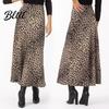Maxirock Leopardenmuster Elastisch Hoher Bund Satin Lang Hoch tailliert Pendlerstil A-Linie Frühling Herbst Damen Sexy