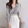 Spring Simple Women's Chiffon Shirt Solid Color Temperament Label Collar Long Sleeved Top